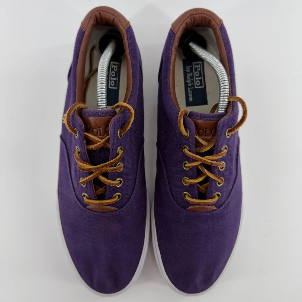 Polo Ralph Lauren Vaughn Mens 11D Purple Canvas Leather Sneakers Low Top Shoes